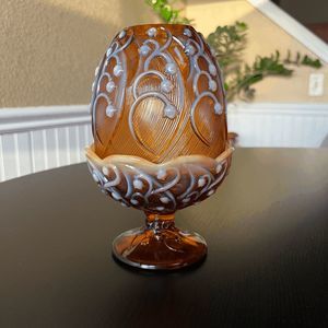 Vintage Fenton Lily of the Valley Amber Opalescent Glass Footed Fairy Lamp